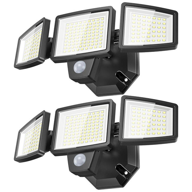 PURICH LED Security Lights Motion Sensor Outdoor Lights, 5000K Daylight, IP65 Waterproof, Dusk to Dawn, 3-Head Motion Detected Flood Light for Garage, Yard, Porch, 2Pack
