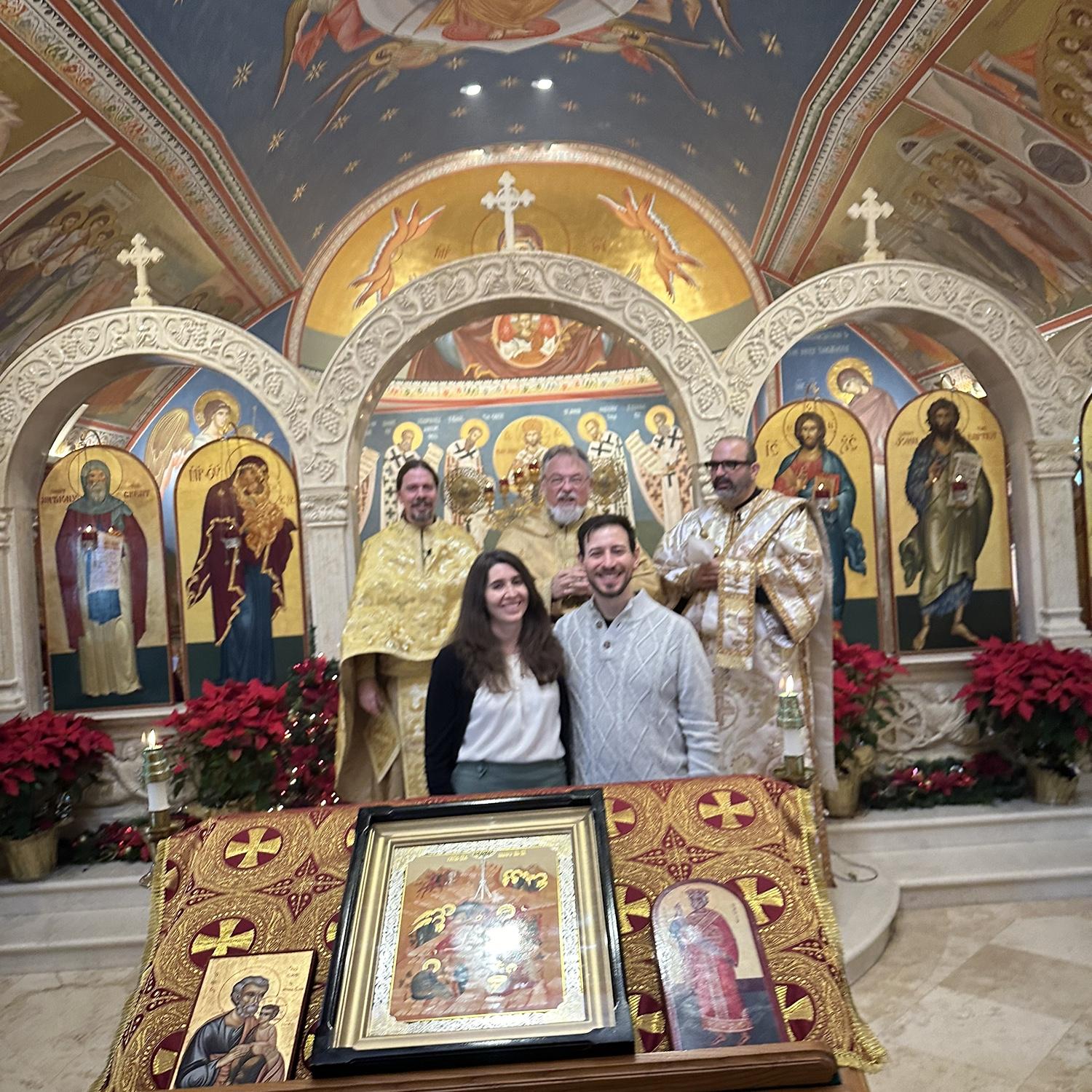 The blessing of our engagement in Saint Anthony the Great Orthodox Church in San Diego, CA. Thank you to Father John Reimann, Father Nathan Thompson, and Deacon Anthony Al-Turjman!