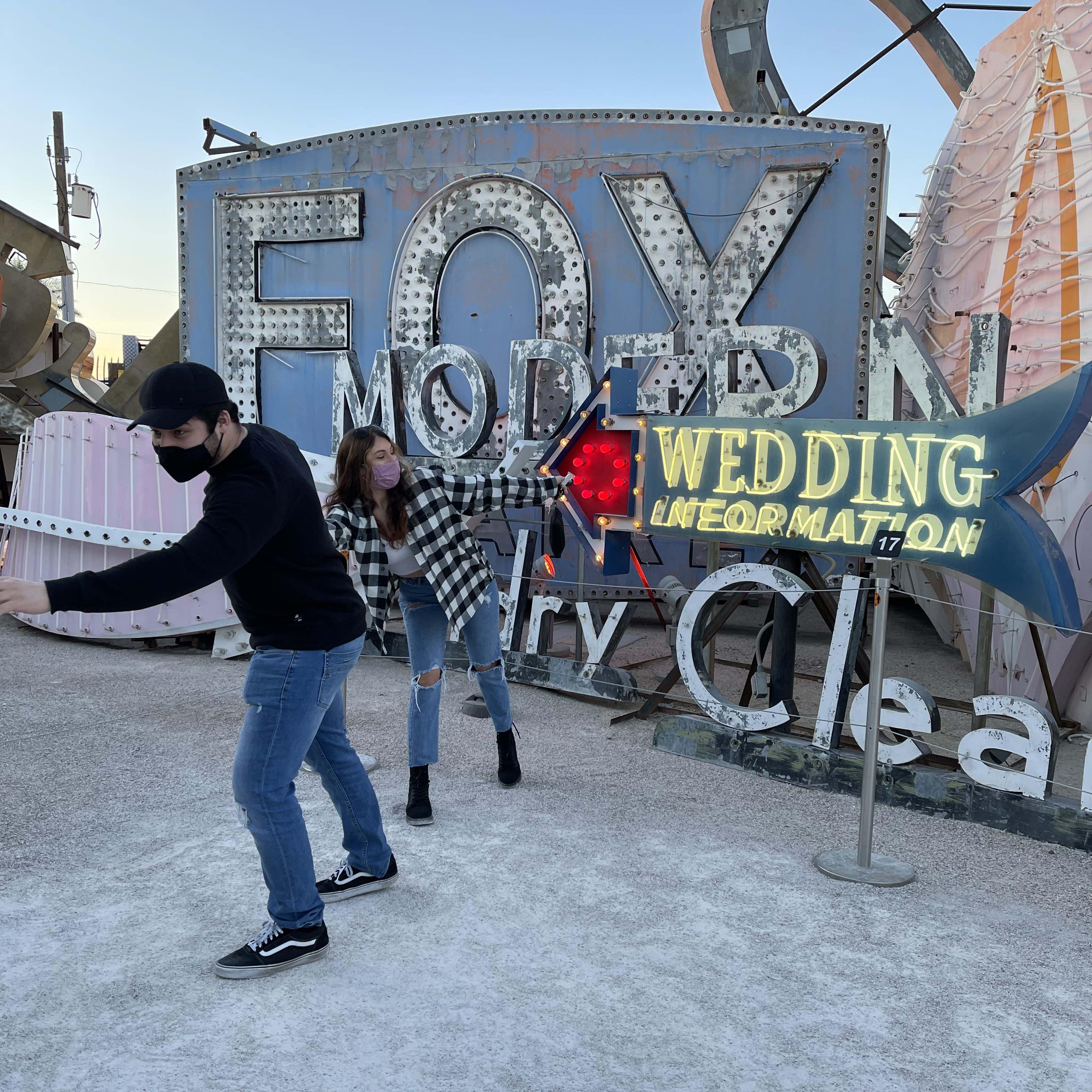 The Neon Museum, Nic running away from the wedding sign (pre-engagement)