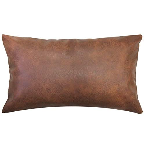 JOJUSIS Modern Leather Throw Pillow Cover for Couch Sofa Bed 100% Faux Leather Dark Brown 12" x 20"