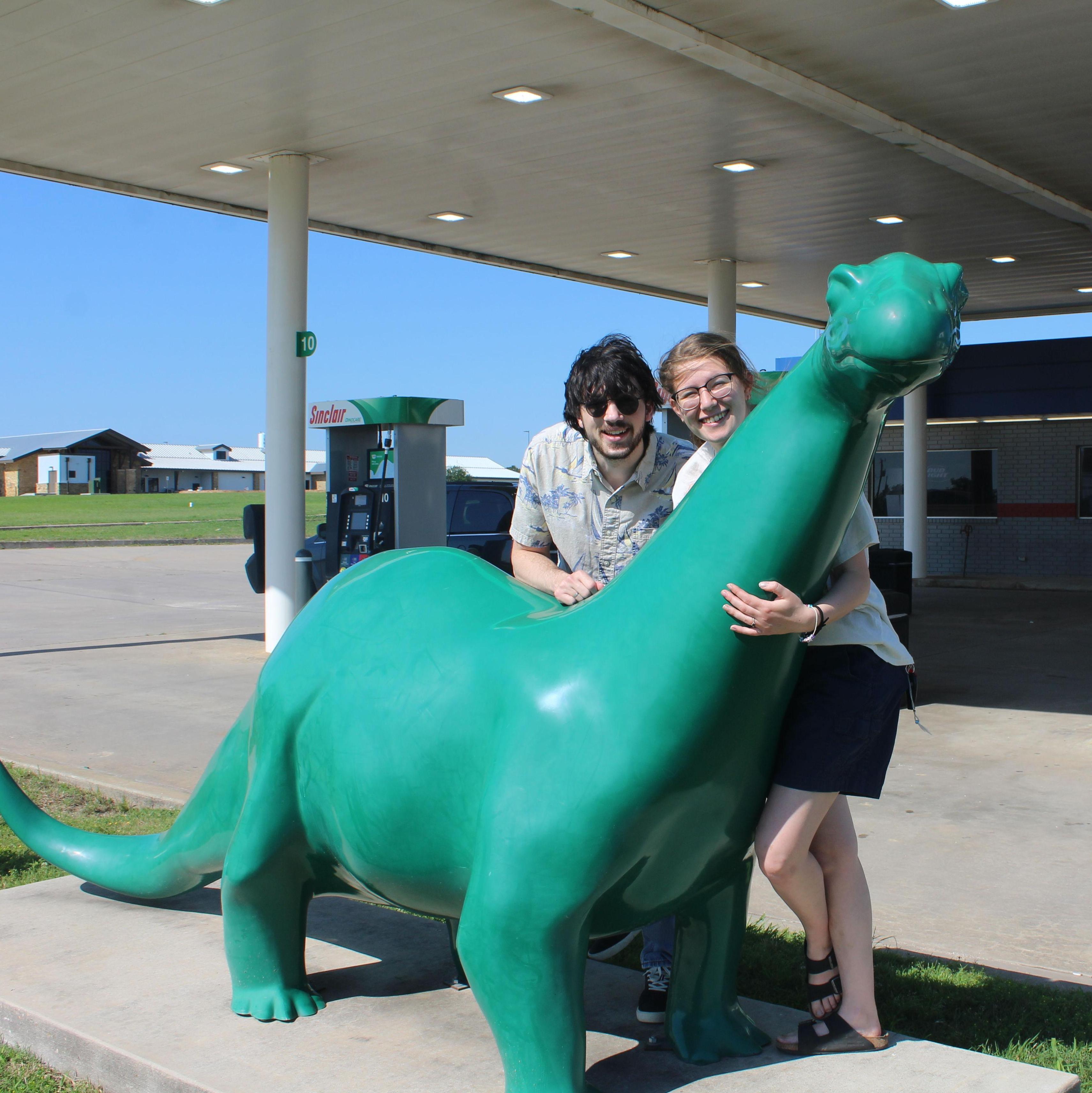 us with a dinosaur on a friend road trip to OK to see more friends at even more friends' wedding!