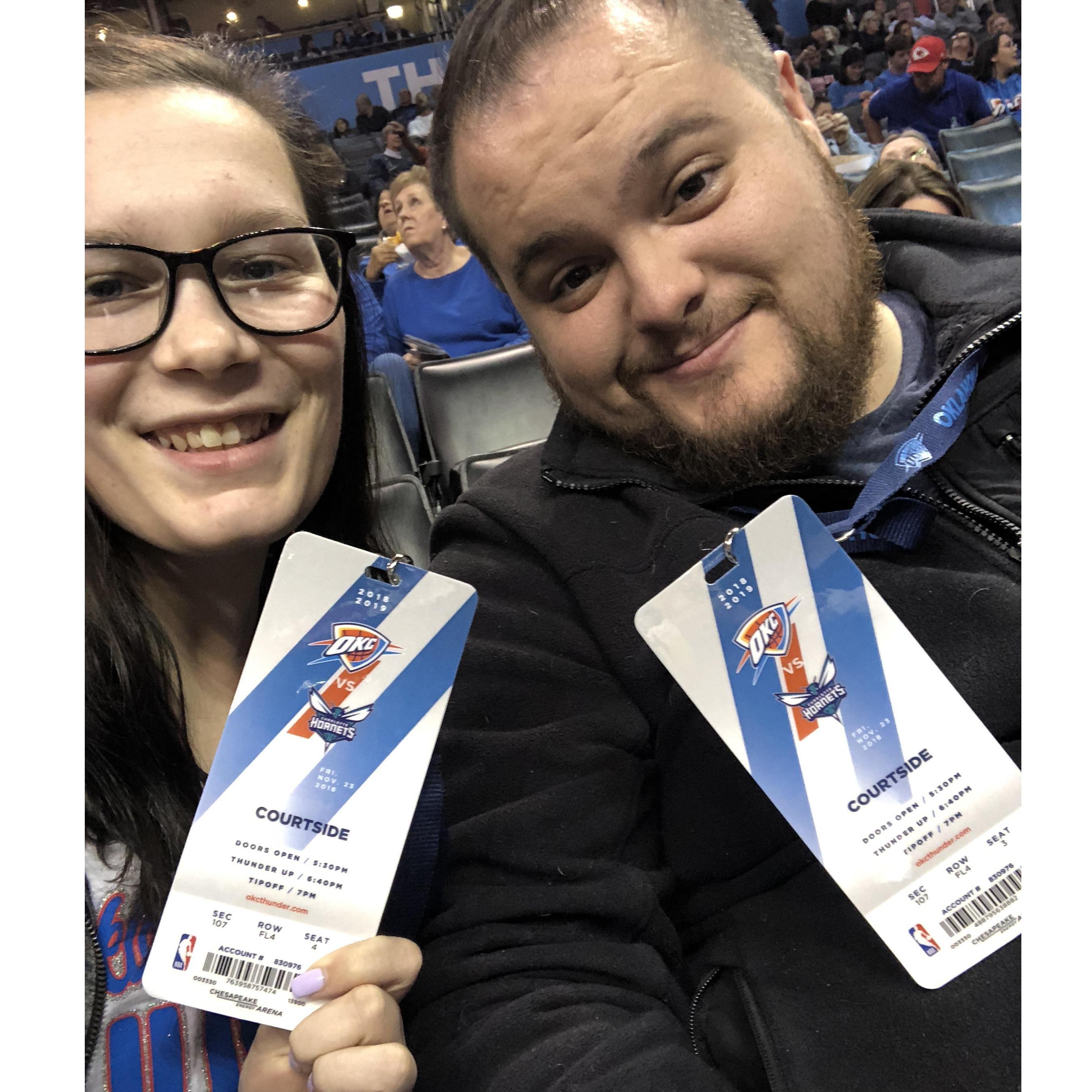 We don't follow basketball but we got to go to a NBA Thunder game