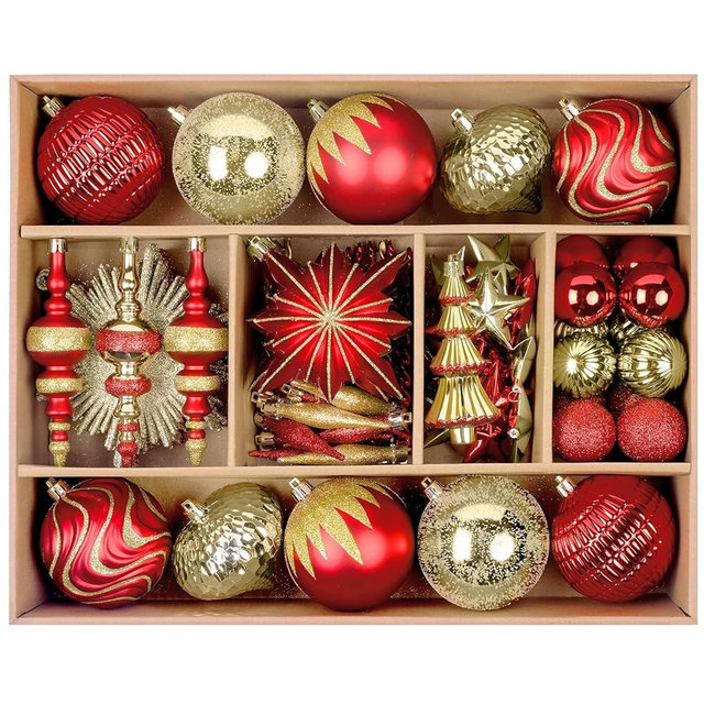 SHareconn 80pcs Christmas Balls Ornaments Set, Contemporary Light Luxury Gift Set, Shatterproof Plastic Decor for Xmas Tree Holiday Wedding Party Decorations with Hanging Strings, Red and Gold