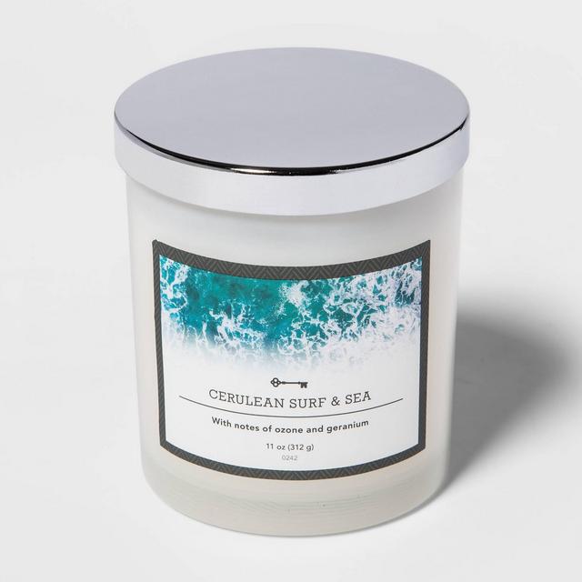 11oz Lidded Milky Glass Jar Cerulean Surf and Sea Candle - Threshold™