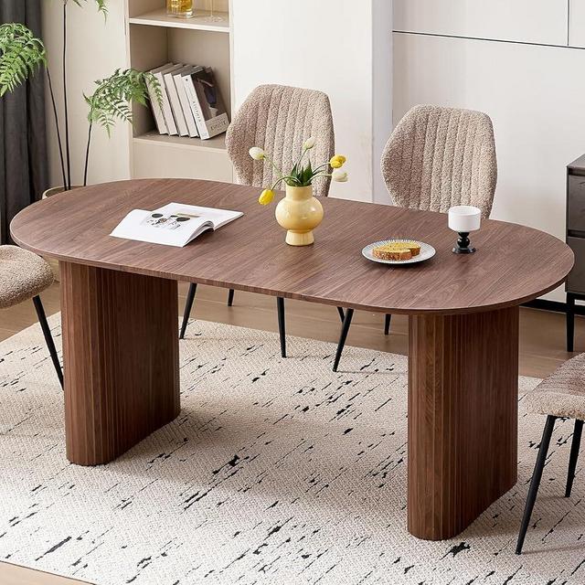 Valivestia Oval Dining Table, 70.8" Modern Wood Kitchen Table for 4-6 People with Sturdy Legs, for Dining Room Kitchen, Walnut Color