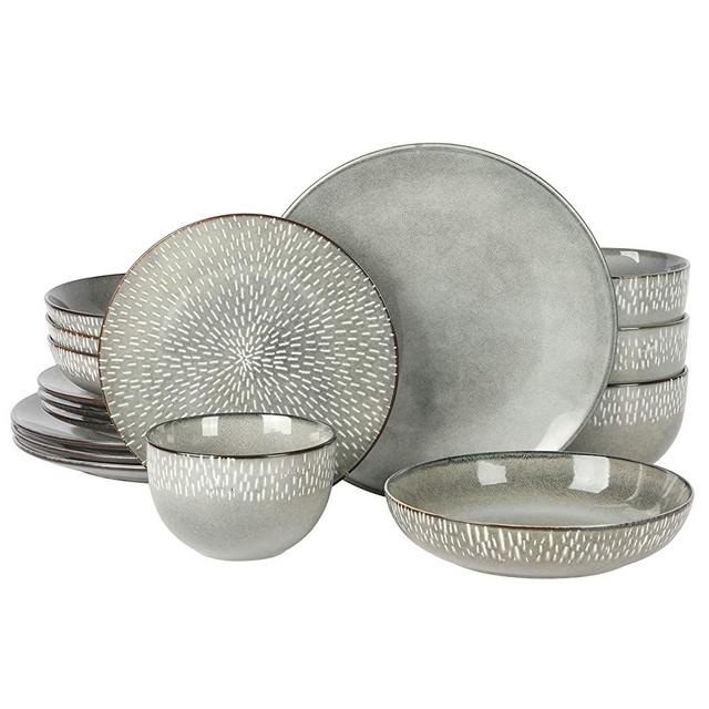 Gibson Elite Matisse Double Bowl Dinnerware Set, Service for 4 (16pcs), Green