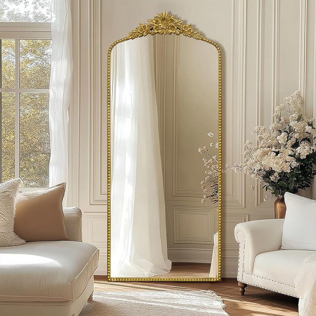 CASOLLY Antique Gold Floor Mirror, 75"x30" Vintage Full Length Mirror with Ornate Metal Gold Frame,Baroque Full Body Mirror for Bedroom/Living Room/Cloakroom