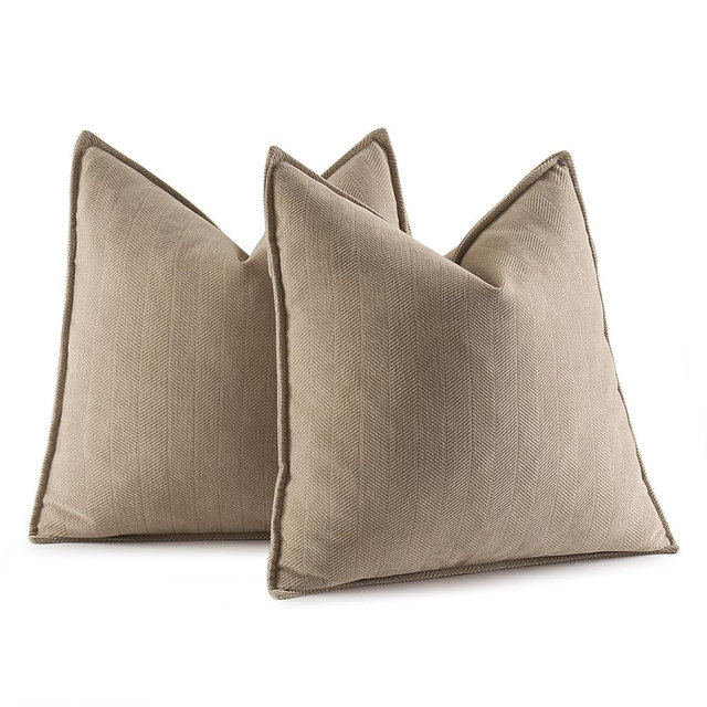 MIULEE Pack of 2 Khaki Decorative Pillow Covers 24x24 Inch Soft Chenille Couch Throw Pillows Farmhouse Cushion Covers with Elegant Design for Sofa Bedroom Living Room Home Decor