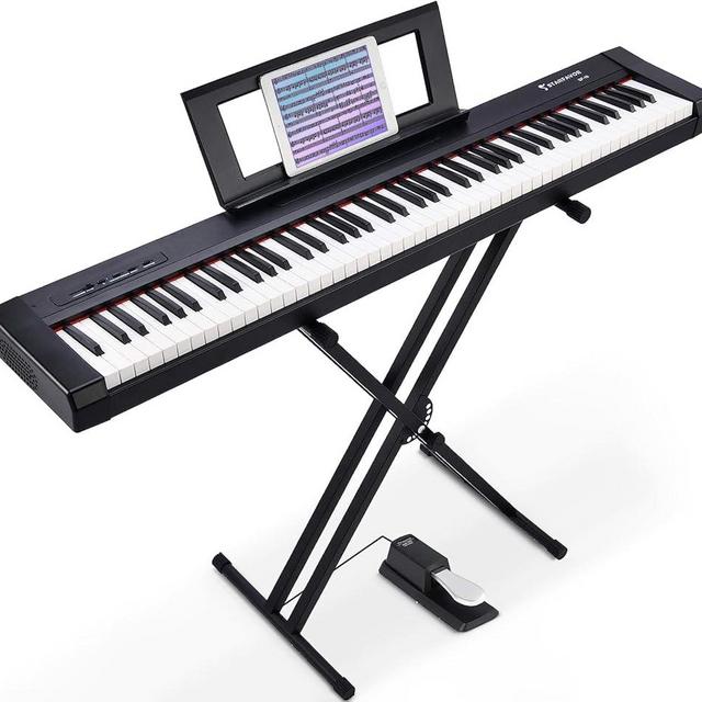 Starfavor 88 Key Full Size Digital Piano, Electric Keyboard Piano Set with Semi-Weighted Keys, Smart Voice Sampling, Recording/MIDI/USB, Dual 20W Speakers, Sustain Pedal, Power Supply, Stand
