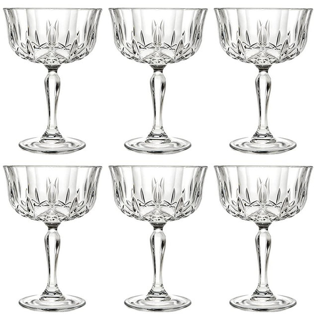 Champagne Glasses - Flute - Saucer - Belle Coupe - Set of 6 Glasses - Glass - Beautifully Designed - Each Glass is 8.25 oz. - by Barski - Made in Europe