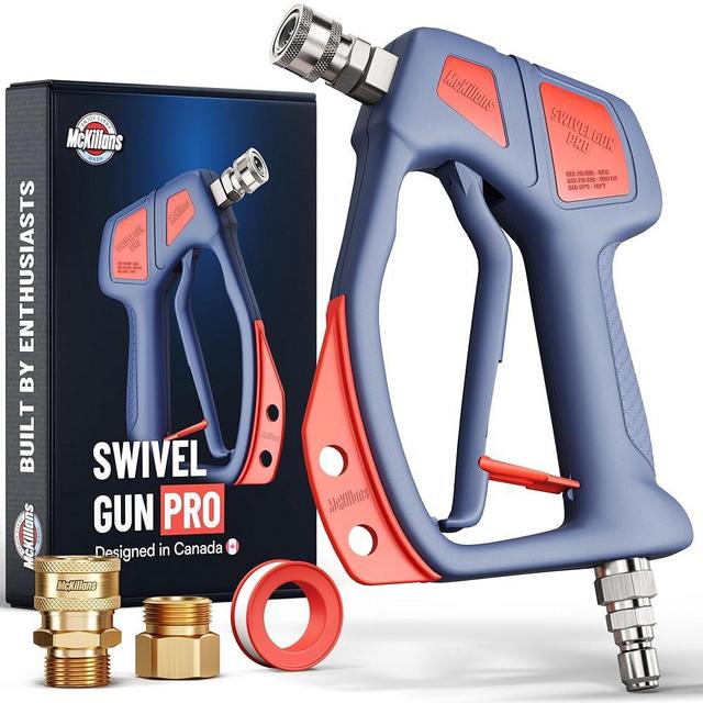 McKillans® Swivel Gun PRO - Short Pressure Washer Gun with Swivel - Innovative Nozzle Holder - High Pressure Washer Handle - 3/8" Male Plug & 1/4” Quick Connect Coupler - Car Wash Power Water Gun
