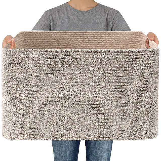 JMvicyroam Woven Blanket Basket,65L Large Storage Bin for Blankets Toys Clothes,Decorative Rope Basket for Living Room Bedroom with Handles, Oatmeal