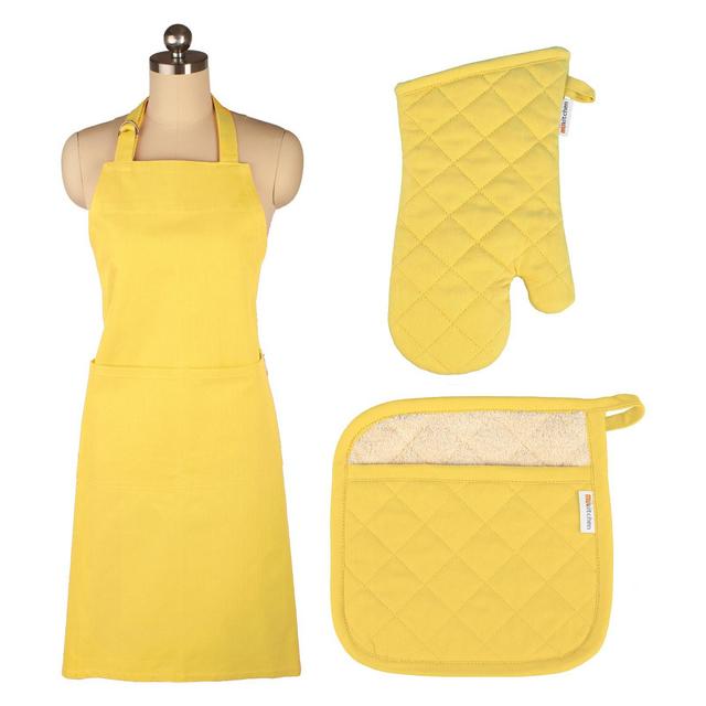 Cooking Apron/Mitt/Pot holder 3pc Set Yellow - Mu Kitchen