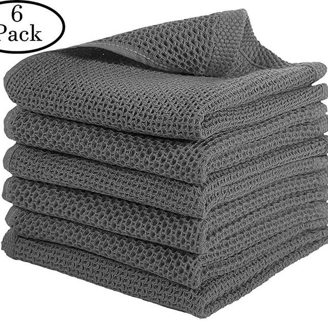 PLREOSEVNTE 100% Cotton Waffle Weave Kitchen Dish Cloths, Ultra Soft Absorbent Quick Drying Dish Towels (Grey, Dishcloth 13 in X 13 in)