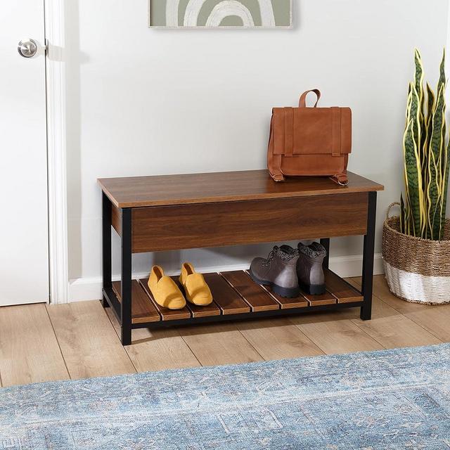 Honey-Can-Do Entryway Shoe Storage and Bench, Walnut STO-09776 Walnut, 250 lbs