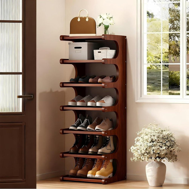 sdowens 7-Tier Vertical Shoe Rack, Bamboo Free Standing Shoe Rack Shelf, Shoe Storage Stand, Entryway Shoe Tower, Vertical Shoe Organizer for Narrow Closet, Entryway, Hallway