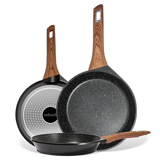 Sakuchi Deep Frying Pan with Lid Nonstick Saute Pan (Black, 9.5 Inch)