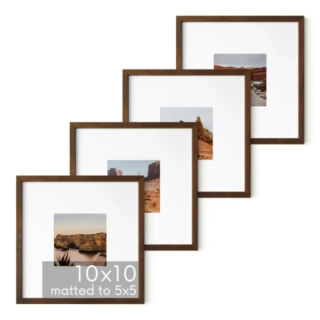Haus and Hues Set of 4 Picture Frame with Plexiglass Cover, Walnut Oak, 10x10