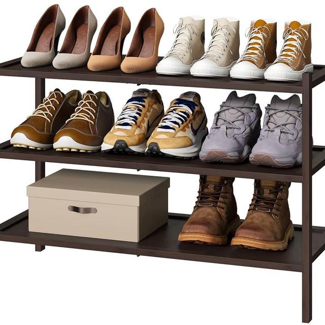 kiplant Bamboo Shoe Rack for Entryway, 3-Tier Stackable | Foldable | Natural, Shoe Organizer for Hallway Closet, Free Standing Shoe Racks for Indoor Outdoor