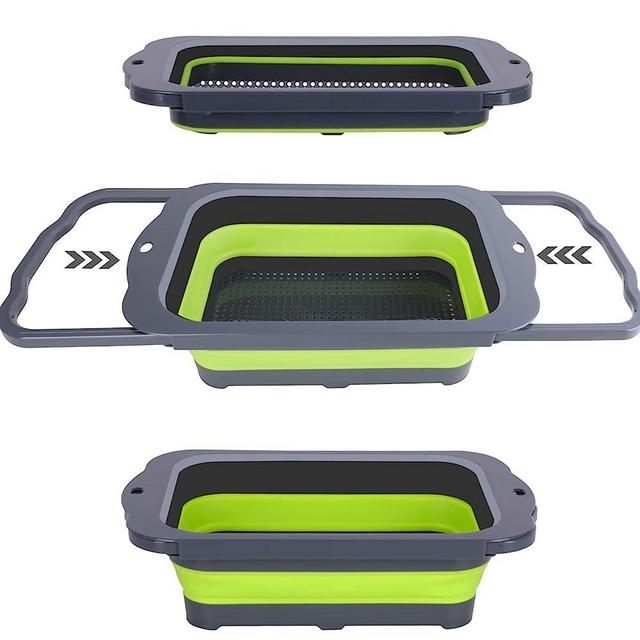 QiMH Colander Collapsible, Over Sink Silicone 9 Quart(8.5L) Extra Large Kitchen Strainers with Extendable Handles, Veggies, Fruit and Pasta Foldable Strainer, BPA Free, Kitchen Essential