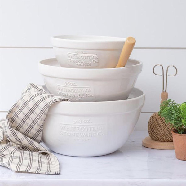 White Cottage Farmhouse Mixing Bowl Set of 3