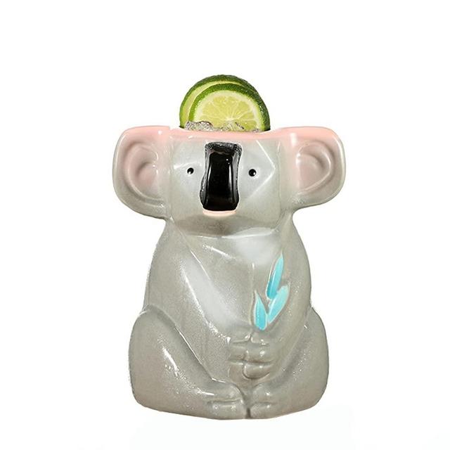 HEYFAIR Creative Tiki Mugs Cocktail Ceramic Cup Hawaiian Party Cute Exotic Cocktail Glasses (Grey Koala)