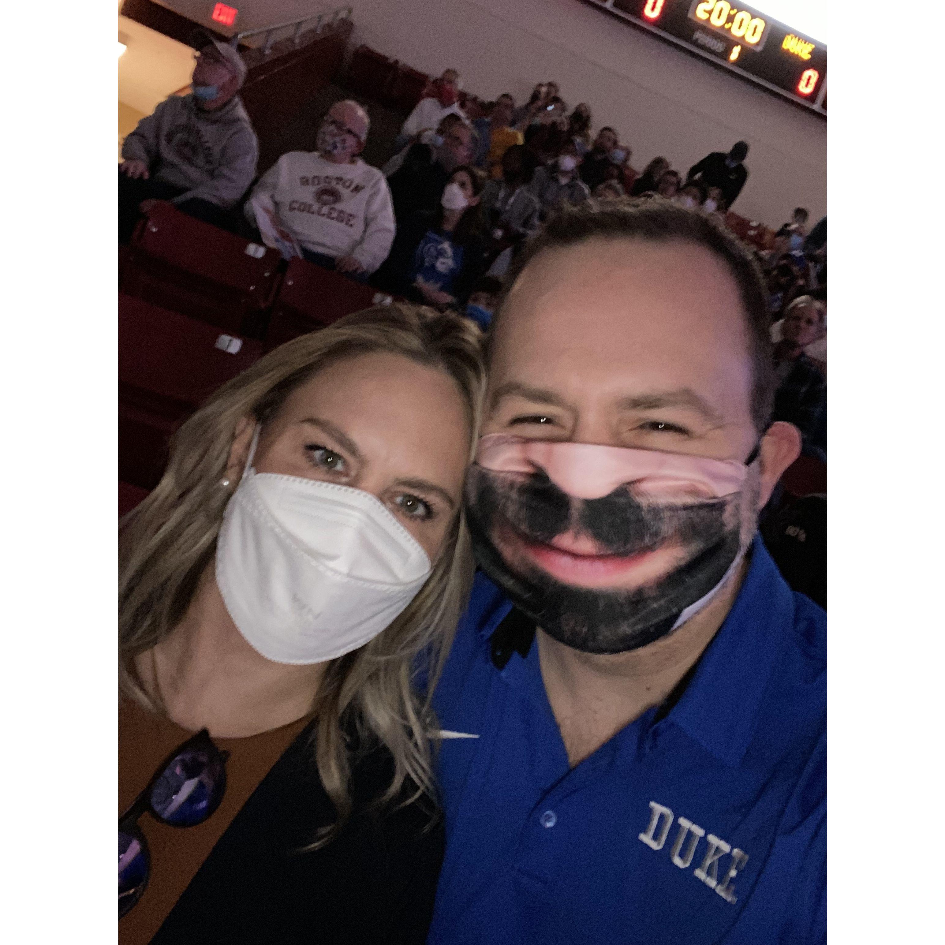 Went to the last BC-Duke game of Coach K's career. Natalie refused to wear Duke blue, but at least she was there.