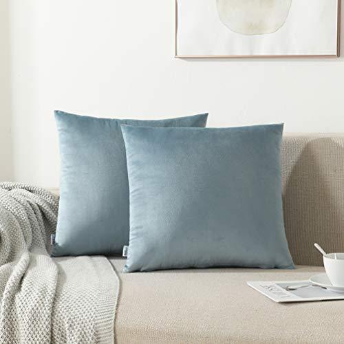 NordECO HOME Pack of 2 Throw Pillow Covers Cases - Square Decorative Cushion Covers for Sofa Couch Bed Home Decoration, 16 x 16, Light Blue