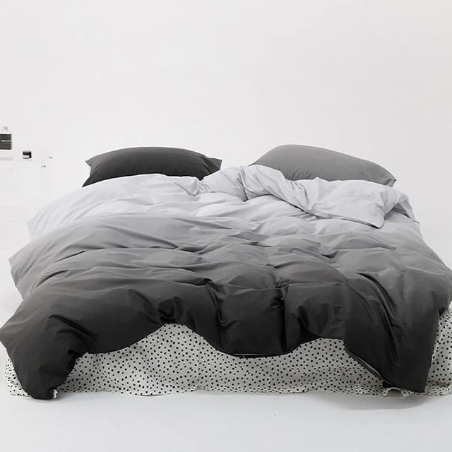 Luxlovery Grey and Black Gradient Comforter Set King Dark Grey Bedding Comforter Set Men Women Minimalist Bedding Set Cotton Soft Breathable Blanket Quilts Modern Dark Grey Gradient Comforter Set