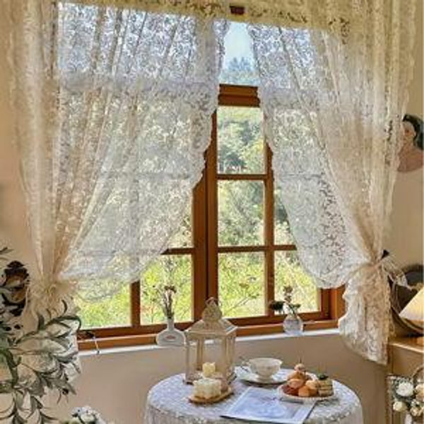 Retro Jacquard Tulle Curtain Suit with Rod Bag, Polyester Mesh Lace Embroidery Decorative Board, Suitable for Bedroom, Kitchen, Dining Room-Washable, Unlined, Romantic Theme, Suitable for All Seasons
