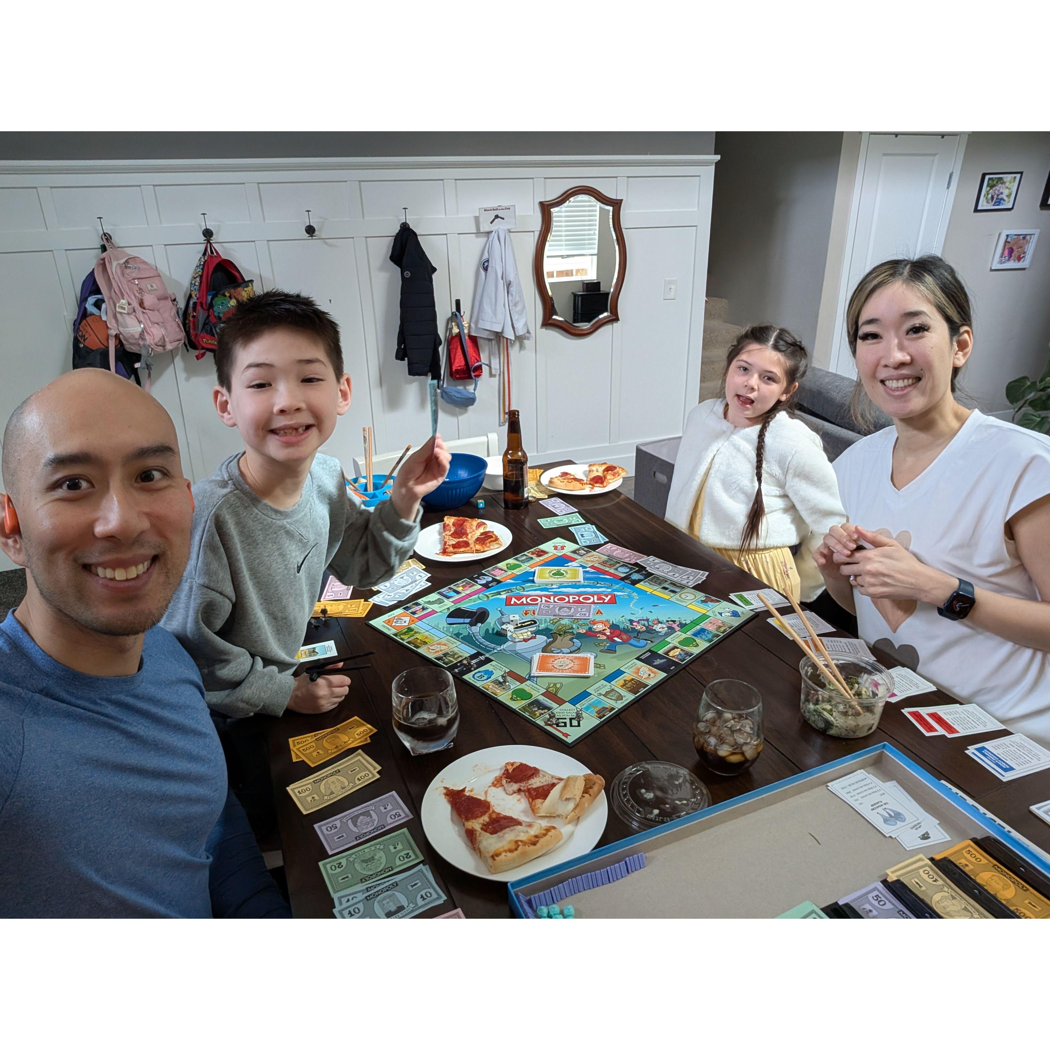 First (and probably last) completed Family Monopoly Game (Total Time 6 hours) P.S Kat won!