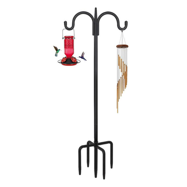 FEED GARDEN Adjustable Double Shepherds Hook for Outdoor with 5 Prong Base 76 Inch Heavy Duty Two Sided Bird Feeder Pole for Hanging Plant Baskets, Solar Light Lanterns, Wind Chimes