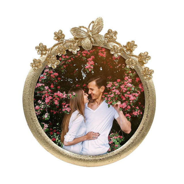 GIFTY GIFTY Circular Butterfly & Floral Photo Frame / 4x4 In | For Tabletop Display | Perfect for Home Decor, Wedding, Graduation, Or Milestone Photos (Gold)