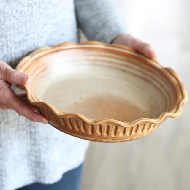 Handmade Pottery | Large Pie Plate (Tan)