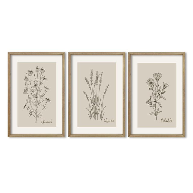 TQianJiang Vintage Botanical Wall Art 16"x11" Set Of 3 Wood Framed Wildflower Pictures Wall Decor for Bedroom Minimalist Wall Hanging (Wood)