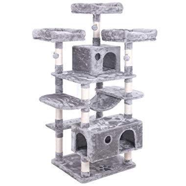 BEWISHOME Large Cat Tree Condo with Sisal Scratching Posts Perches Houses Hammock, Cat Tower Furniture Kitty Activity Center Kitten Play House MMJ03