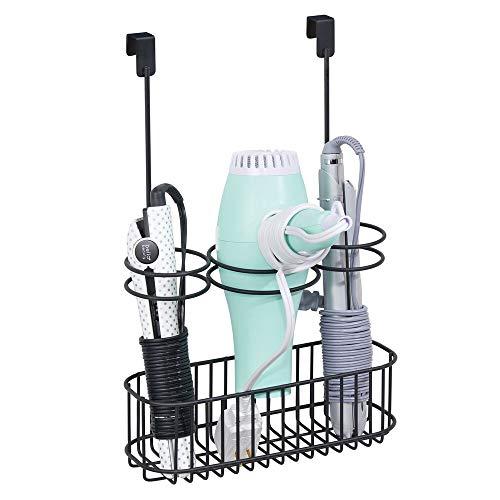 MetroDecor mDesign Over-Cabinet Hair Care Tools Holder for Hair Dryer, Flat Iron, Curling Wand, Straightener - Matte Black