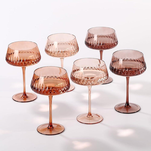 SIPBYSOP Venus Coupe Glasses Set of 6,14 oz Colored Martini Glasses Cocktail Glasses Champagne Glasses,Vintage Champagne Glasses,Valentine's Day Coupe Martini Cocktail Glasses for Party