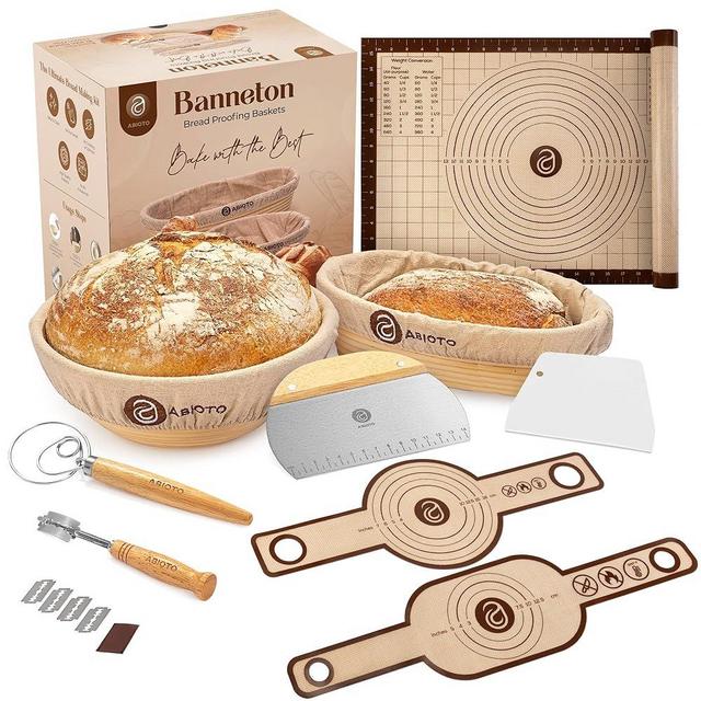 9" Round and 10" Oval Banneton Bread Proofing Baskets and Sourdough Bread Baking Supplies, A Complete Sourdough Kit with Bread Lame, Danish Whish, Bowl & Dough Scraper, 2 Bread Slings, and Baking Mat