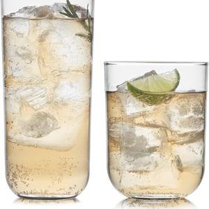 Glass Cups Set of 16, Mixed Drinking Glasses