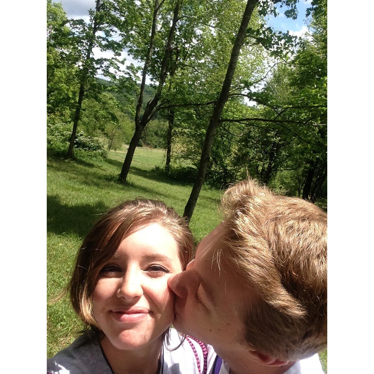 Always on an adventure, Bradly and Hannah snap a selfie while enjoying a mountain hike in Virginia along with their dogs. May 2016.
