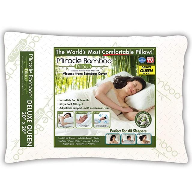 Ontel Miracle Shredded Memory Foam Pillow with Viscose from Bamboo Cover, Queen, White