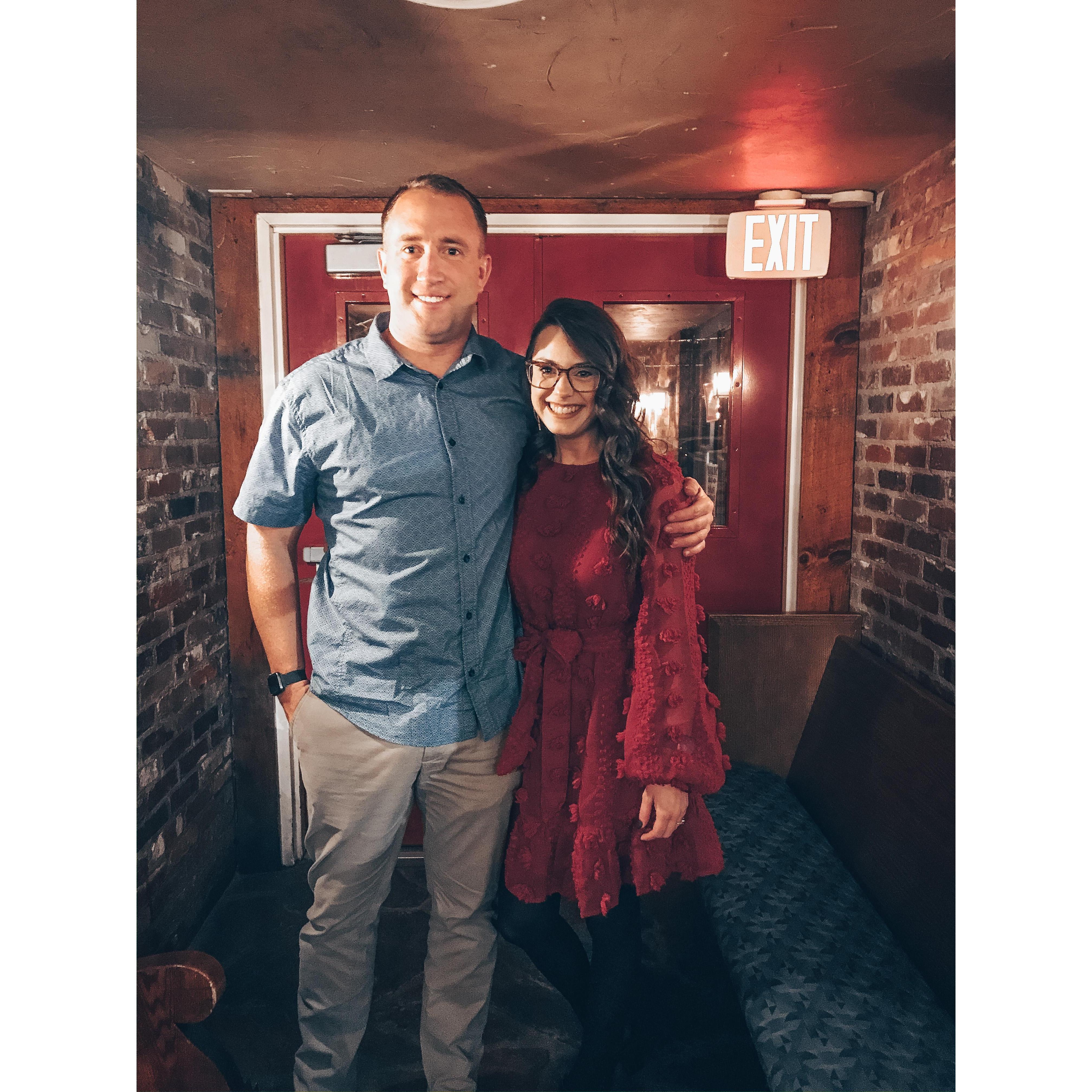 We were both SO nervous, so this was the one and only picture we took. This was our first Valentines Day together and shortly after dinner we went up to White Oak Mntn. where he told me he LOVED me!