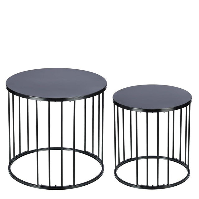 LEWIS&WAYNE Outdoor Side Table Set of 2, Metal Circle Accent End Tables for Balcony Backyard Garden Indoor Living Room, Durable Black Nesting Coffee Tables, 20”+16” Dia
