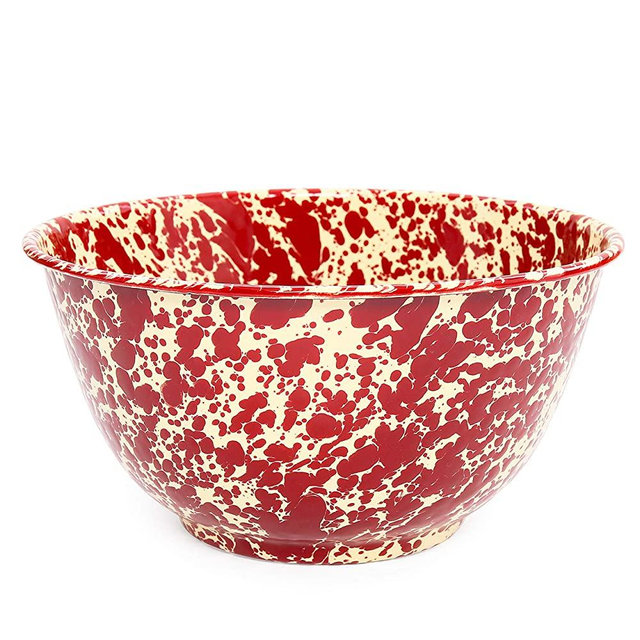 Enamelware Salad Bowl, 4 quart, Burgundy/Cream Splatter