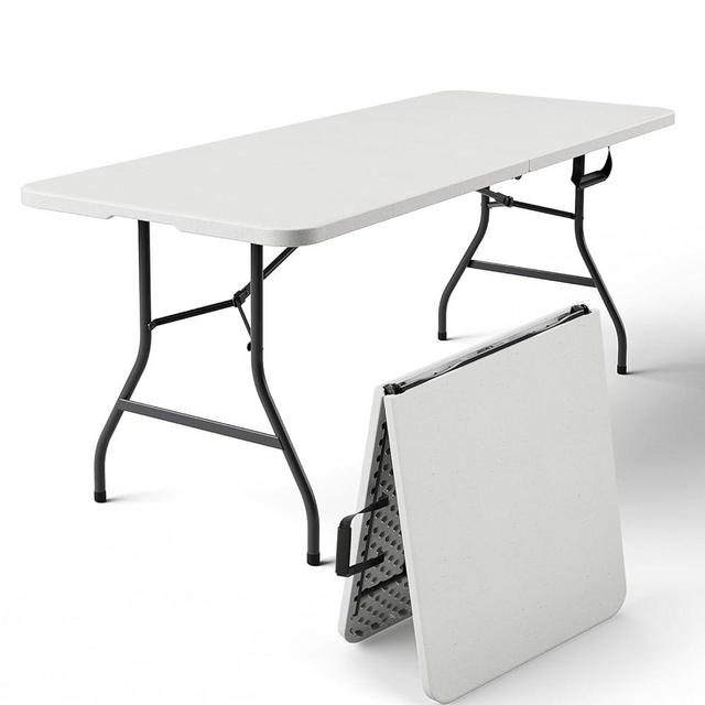MAKE CHANGES 6ft Folding Table, Foldable Picnic Table Portable Table for Indoor Outdoor Use Heavy Duty Plastic Table Camping Table with Carry Handle for Party, BBQ, White