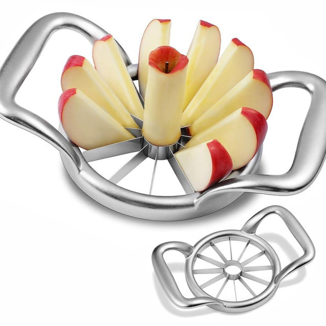 LIIGEMI 5.5 Inch Extra Large Apple Slicer,12-Slice Thin Apple Slicer and Corer,Cutter, Divider, Wedger for Fruits and Vegetables，Gifts for Mom，Sharp and Sturdy，Easy to Use（Silver）