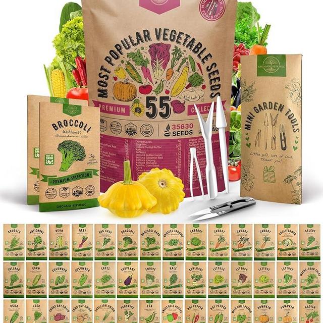 55 Vegetable Seeds Variety Pack - 35,600+ Non-GMO Heirloom Seeds for Planting Vegetables and Fruits in Individual Seed Packets, Home Survival Garden Seeds for Hydroponic, Indoor and Outdoors Gardening