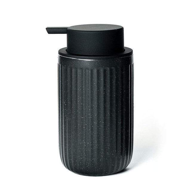 ABBI NIMO Black Ceramic Foaming Soap Dispenser, Speckled Rippled 12 oz Bottle with Black Silicone Pump, Foam Dispenser for Kitchen or Bathroom, Speckled Black