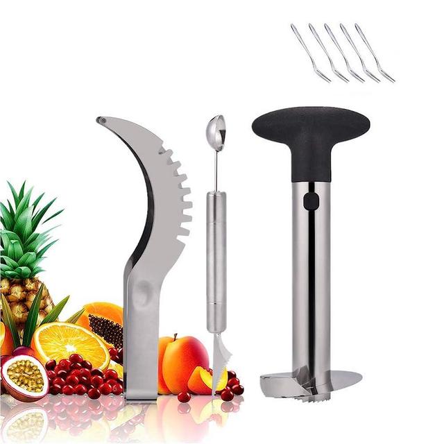 Pineapple Corer, Stainless Steel Fruit Slicer Set -Pineapple Corer and Slicer, Watermelon Slicer Cutter,Melon Baller Scoop 5 pack fruit fork - Creative Kitchen Slicing Kit